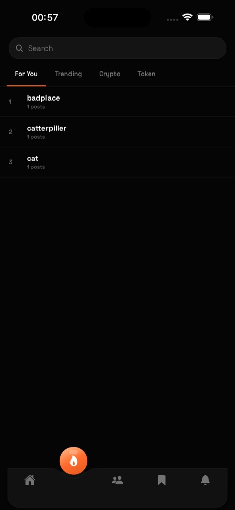 Explore, For You / Trending / Crypto / Token, with trending keywords.